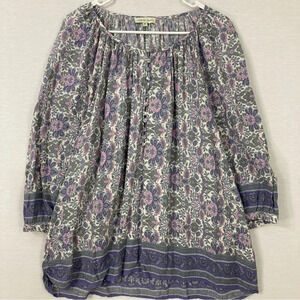 Adrienne Vittadini Purple Blue Round Neck Floral Cottage Soft Rayon Blouse 2X